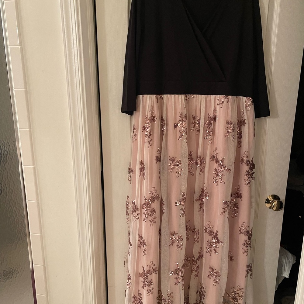 Elegant Black and Pink Floral Dress